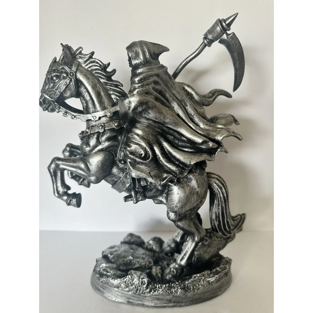 Spooky Night Grim Reaper Horse Statue Gothic Halloween Skeleton Rider Decor NWT